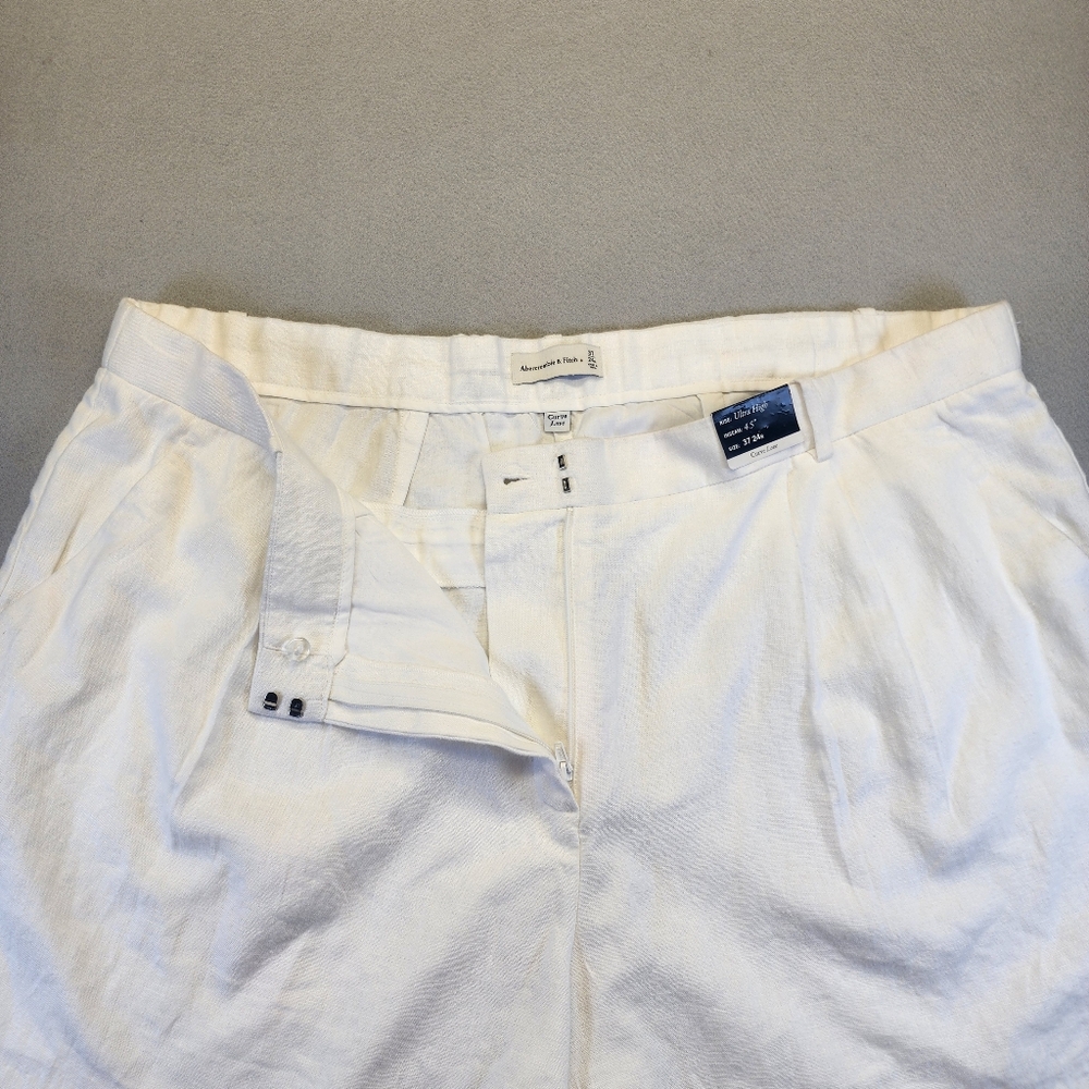 NWT Abercrombie & Fitch White Curve Love Linen-Blend Tailored Shorts - 24W - Picture 5 of 13